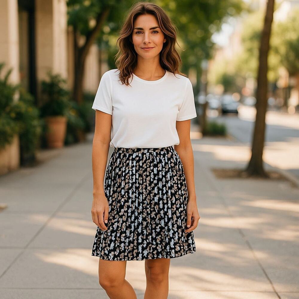 J Crew Womens Floral Pleated Floral Mini Skirt 10 Blue White Black A-Line WS21